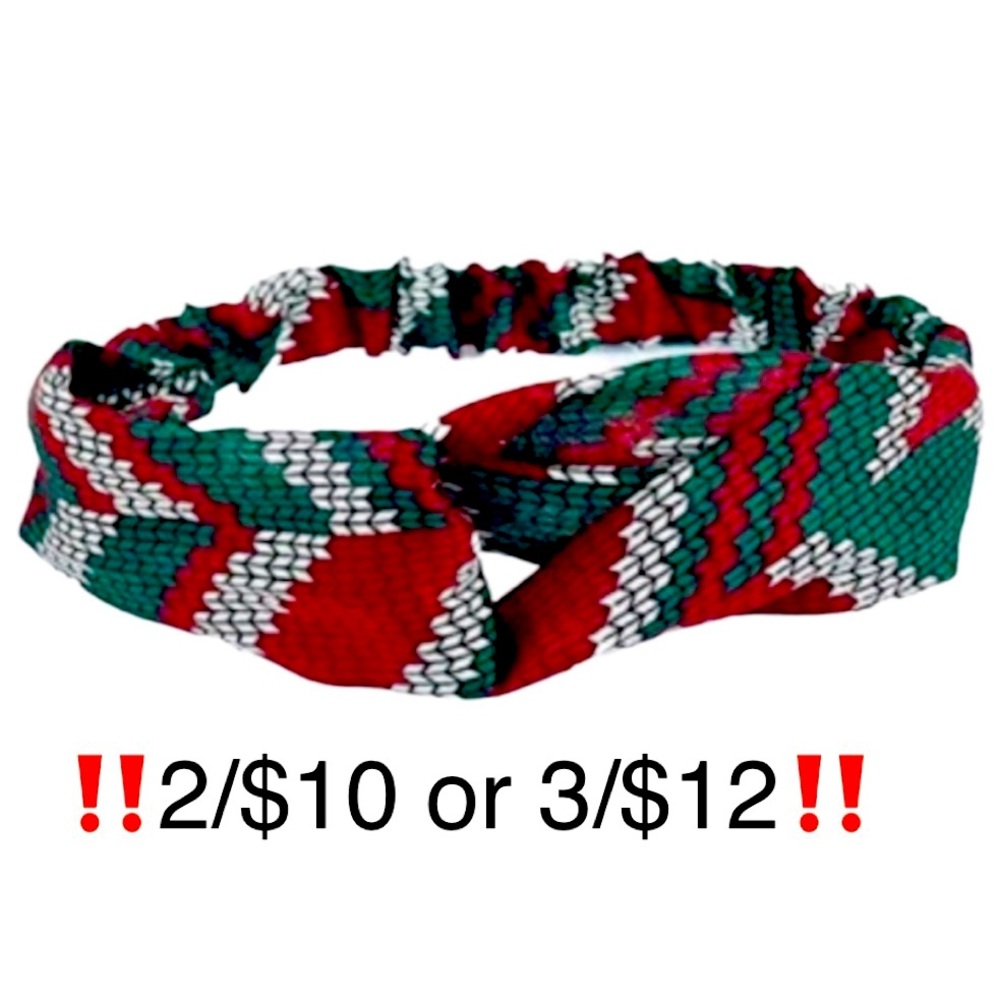 Red Green White Criss Cross Twisted Elastic Headband